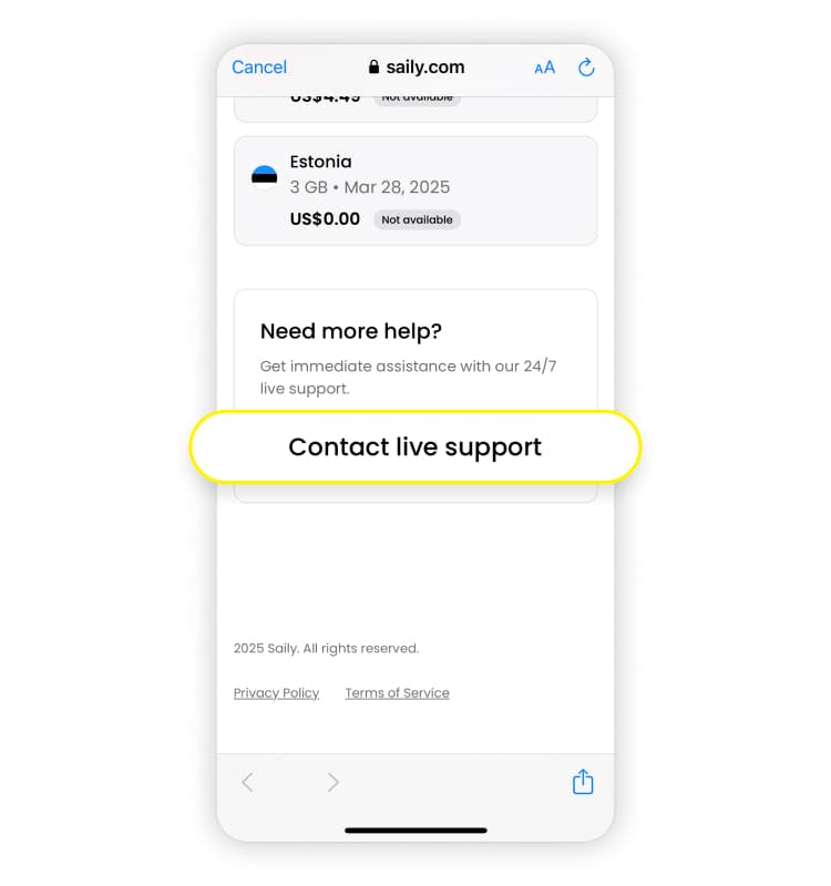Cómo solicitar un reembolso en Saily a través de Atención al cliente. Paso 3