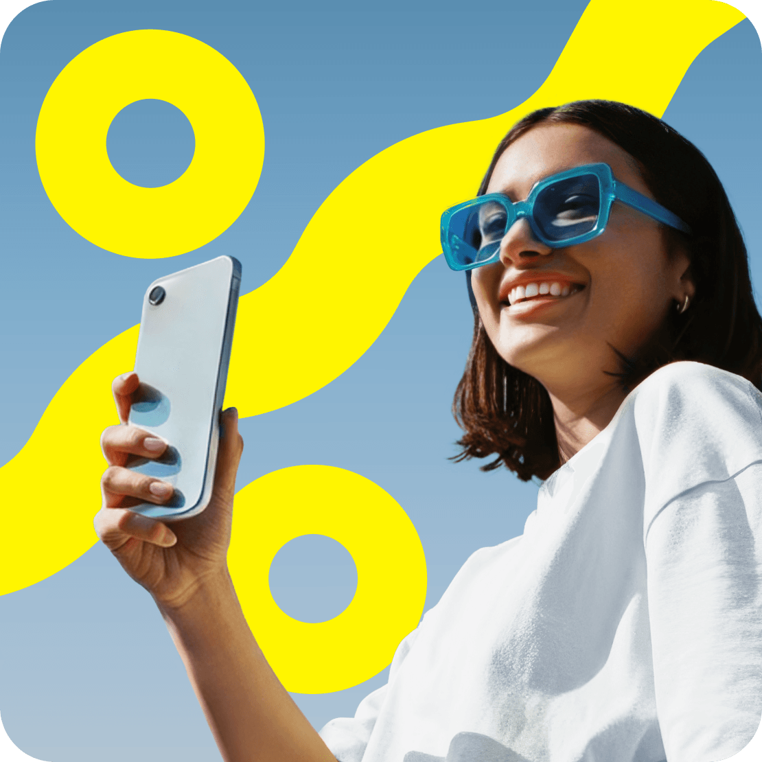 Smiling woman applies a Saily coupon in the app to get a discount on her eSIM plan.