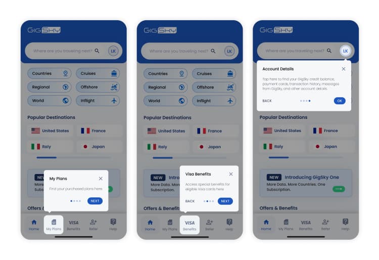 Intrusive popups on the GigSky eSIM app. 
