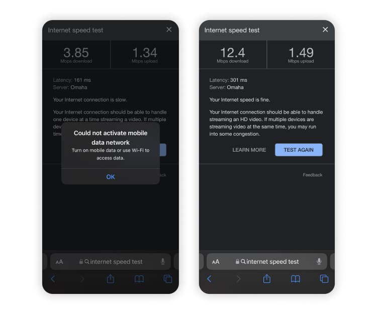 Internet speed tests for GigSky in Canada.