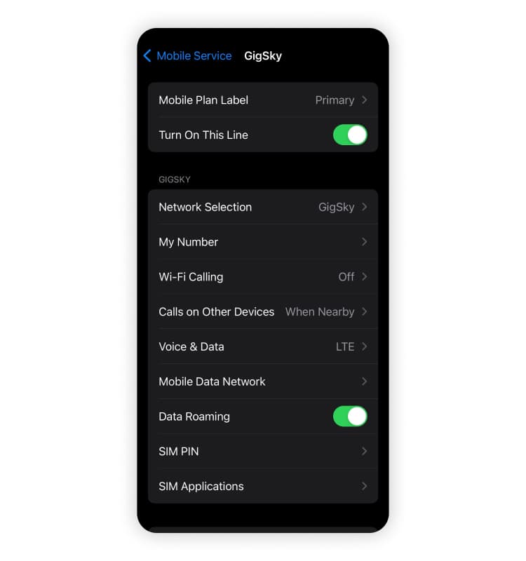 How to install a GigSky eSIM: Step 4
