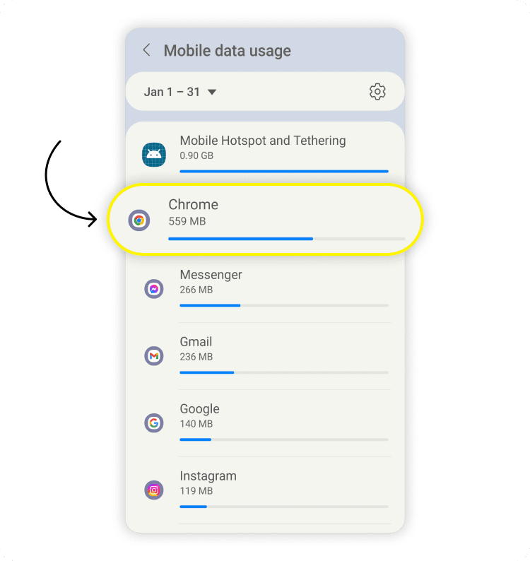 Find data-hungry apps on Android: step 1