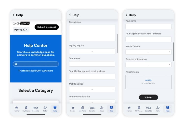 GigSky’s Help Center. 