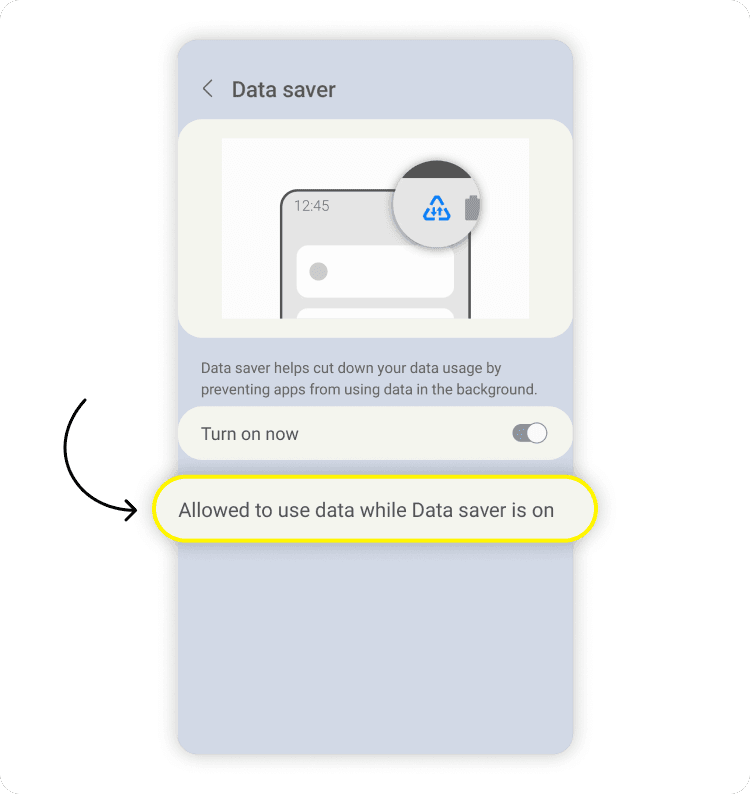 Allow apps to use data on Android: step 1