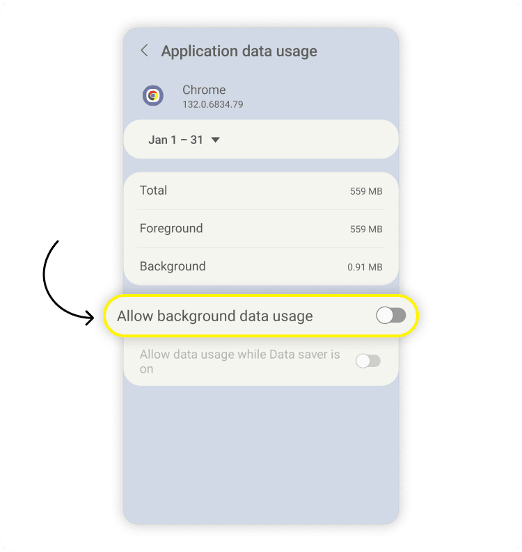 Limit background data on Android: step 2