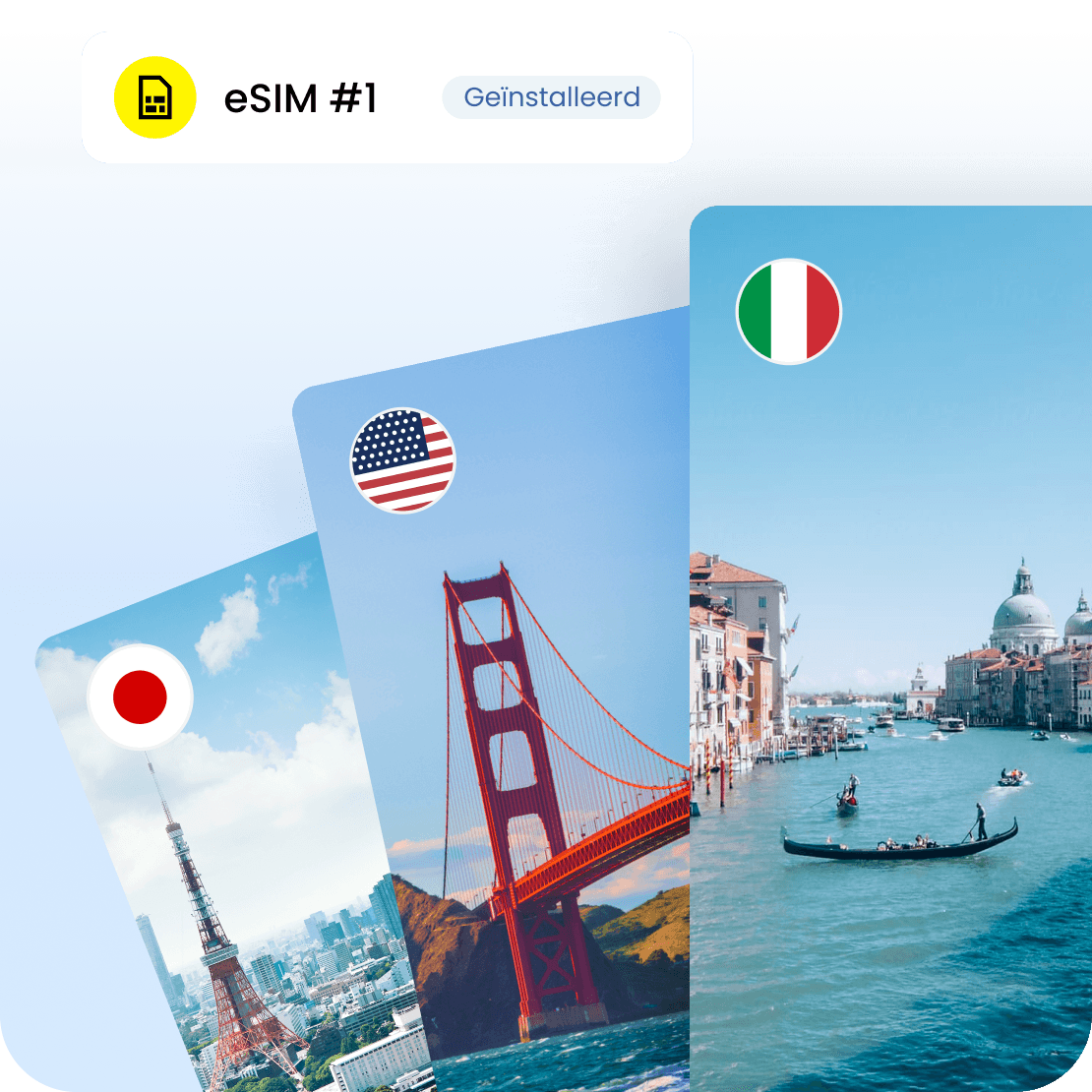 Een geïnstalleerde eSIM, die je bundel onmiddellijk activeert op je bestemming.