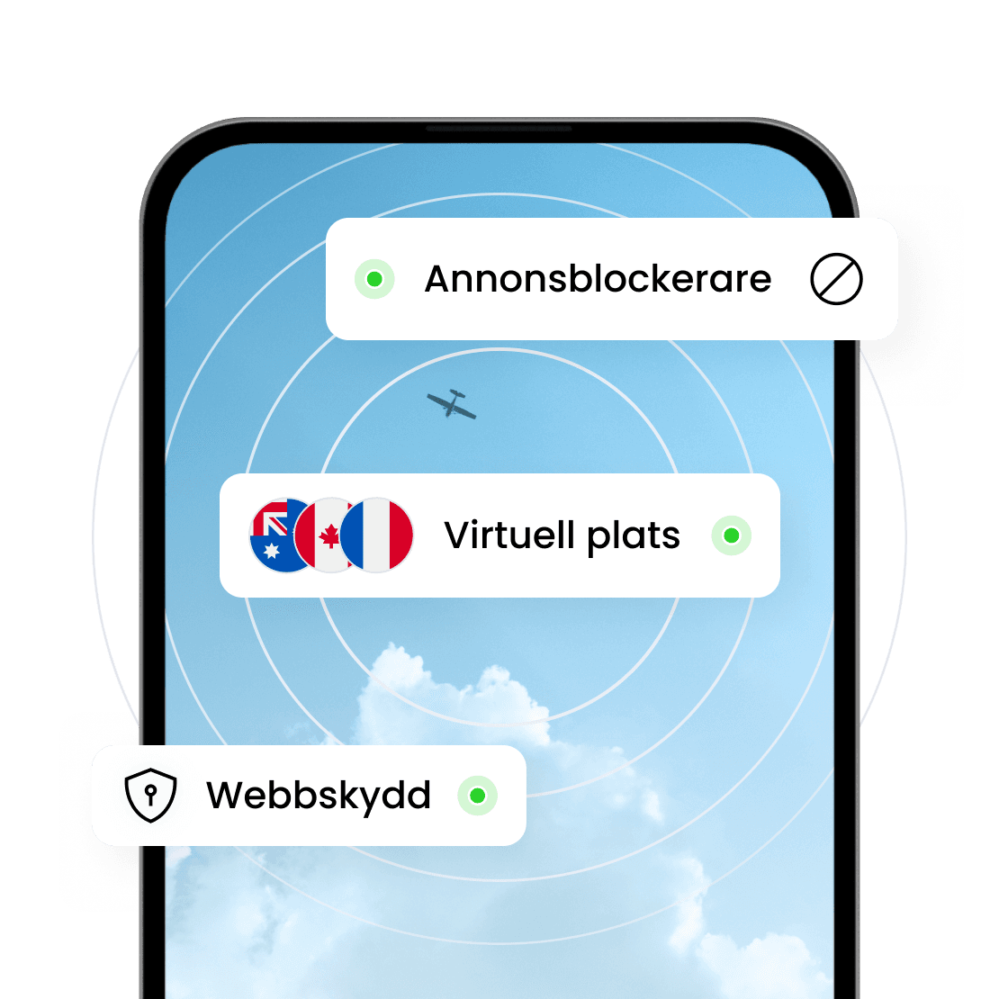 Sailys säkerhetsfunktioner inkluderar annonsblockerare, virtuell plats och webbskydd.
