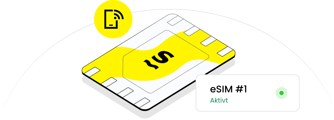 Ett eSIM med en aktiv dataplan. 