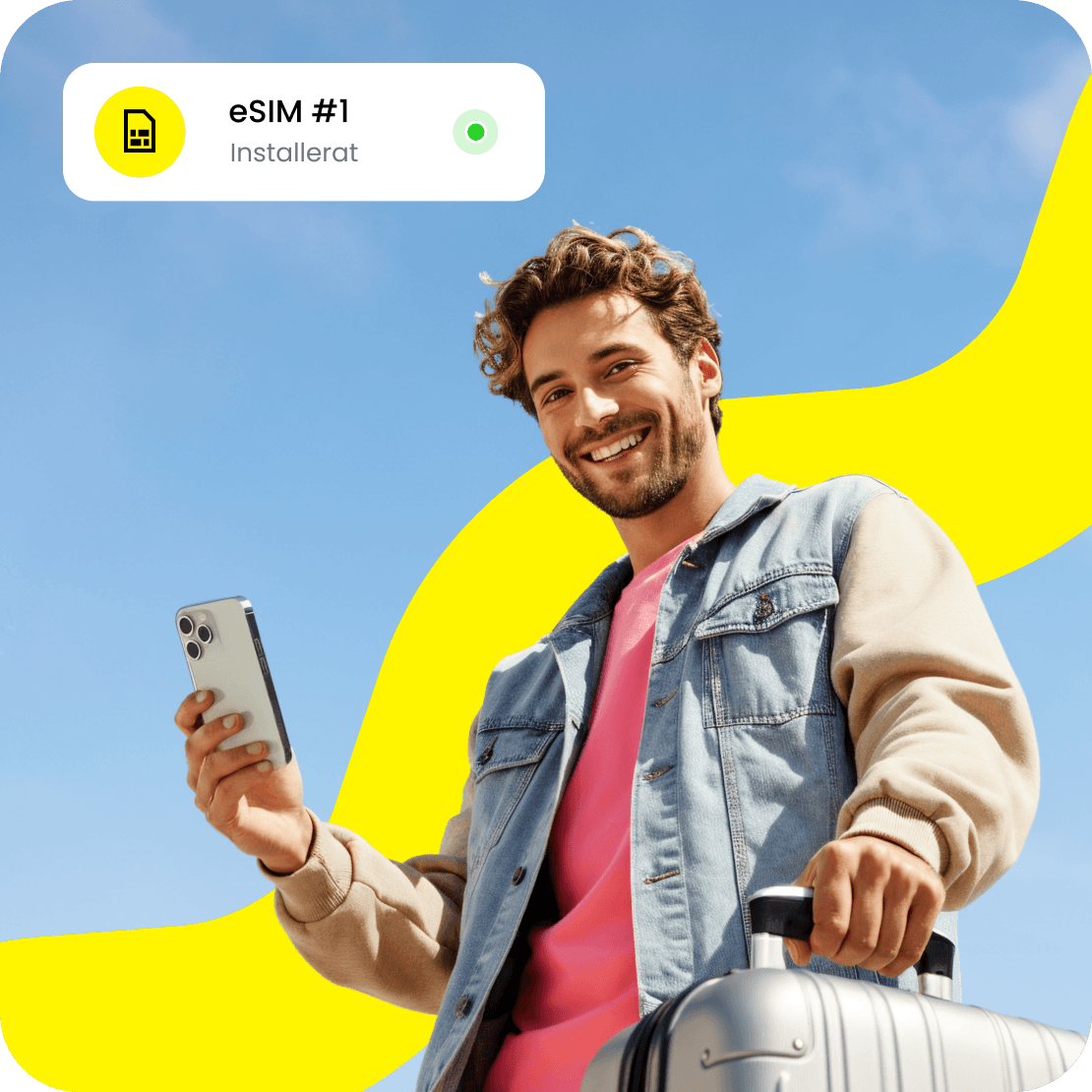 En man installerar ett eSIM från Saily på sin smartphone