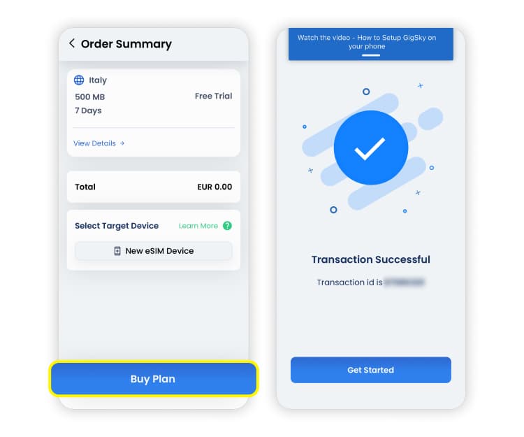 How to purchase a GigSky eSIM: Step 3