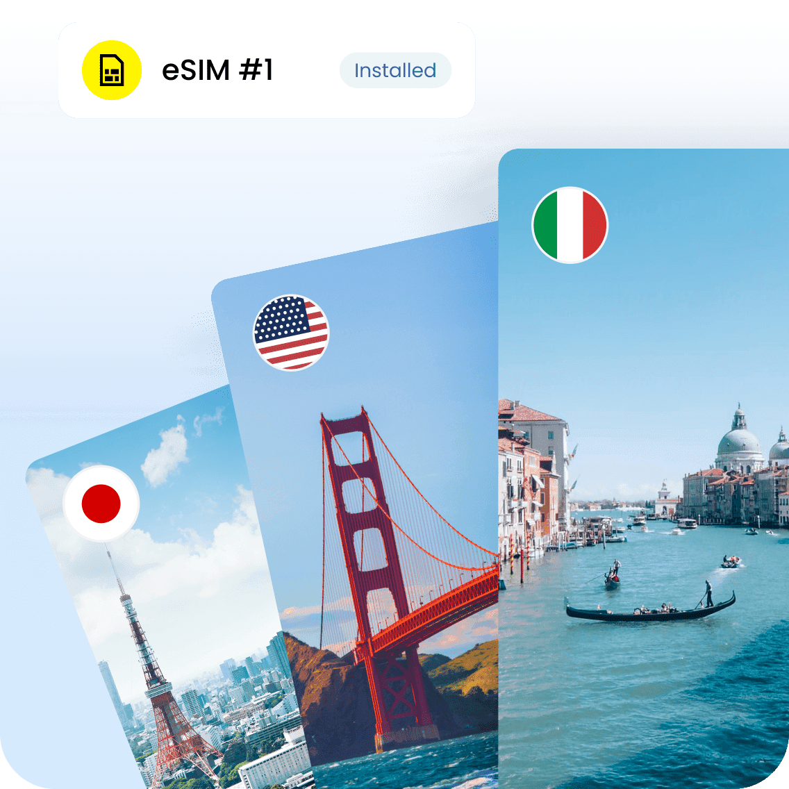 An installed eSIM, which instantly activates your plan at your destination.