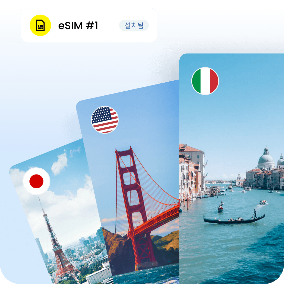 목적지에서 즉시 플랜을 활성화하는 내장형 eSIM입니다.