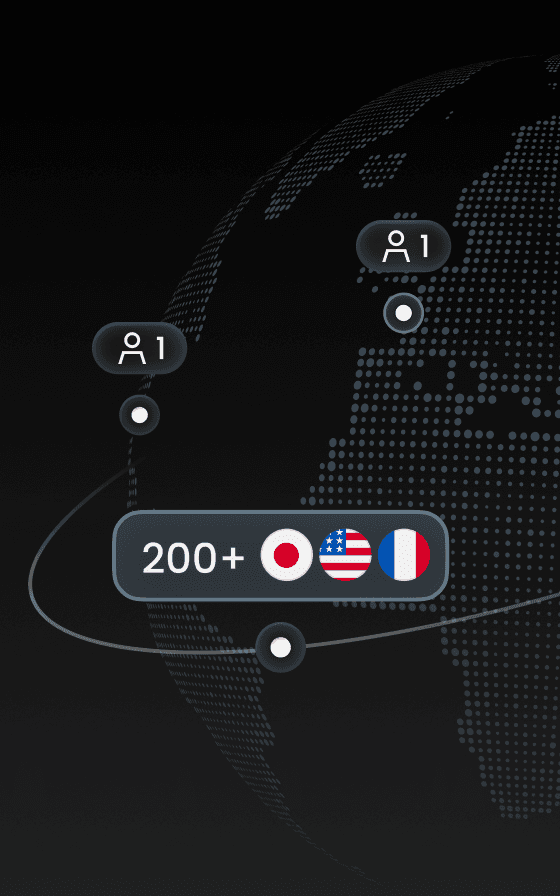 Network coverage map highlighting 200+ supported countries with international connectivity