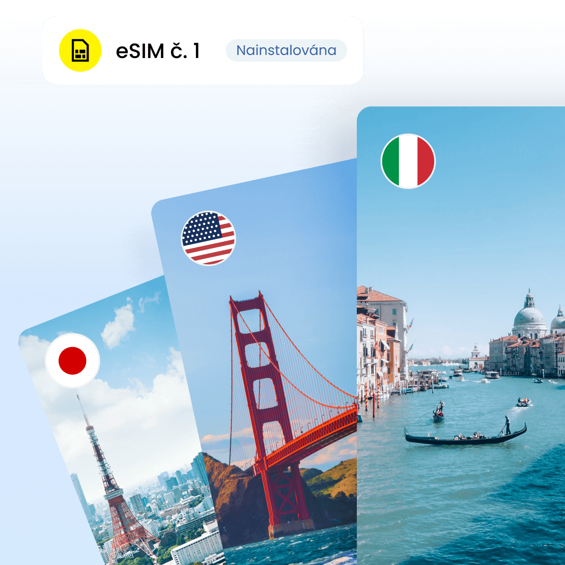 Nainstalovaná eSIM, která aktivuje váš tarif automaticky, až dorazíte do cíle.