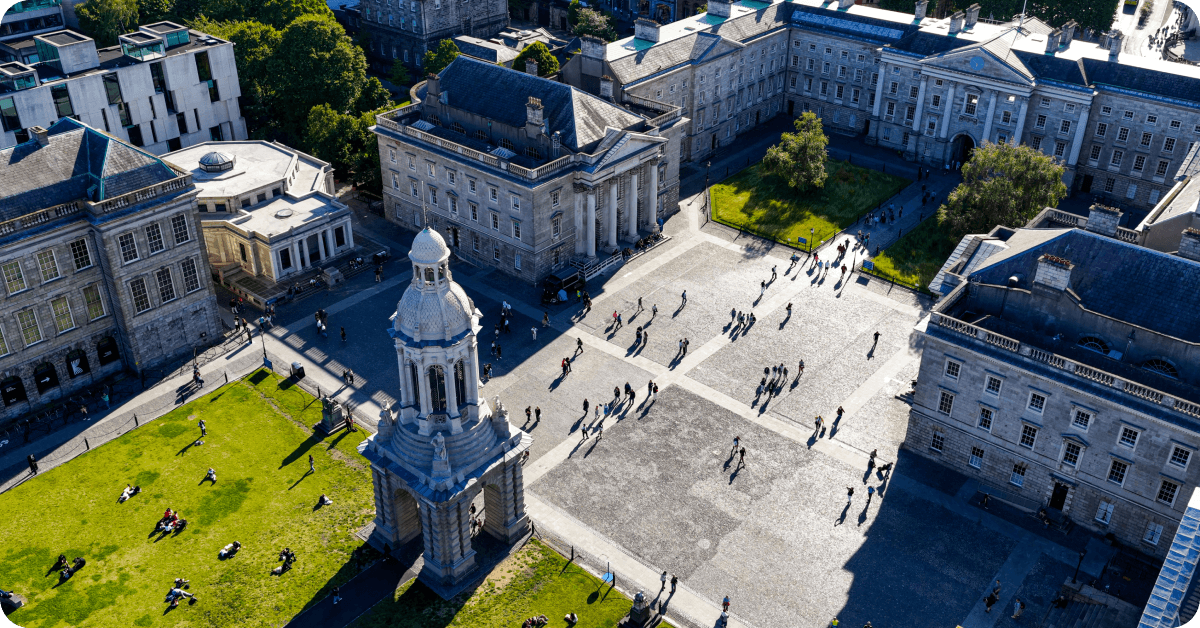 People on a tour at Trinity College.