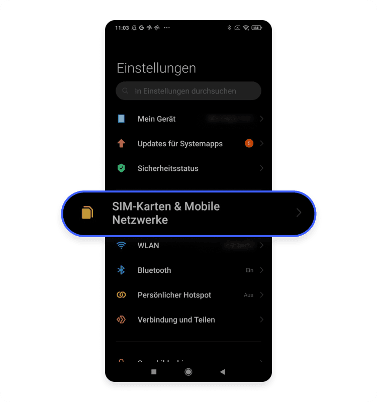 prüfe info auf sim android: schritt 2