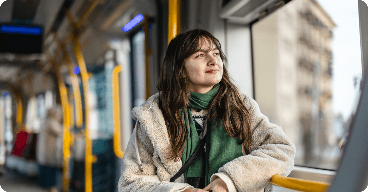 People on a bus in Dublin, Ireland.