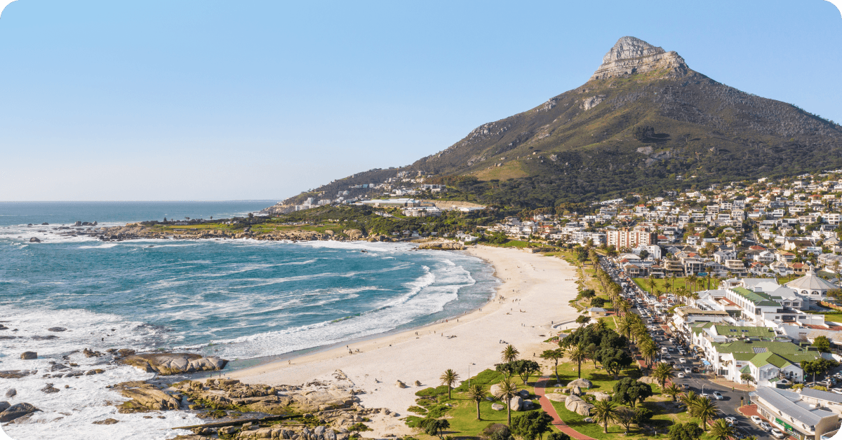 Camps Bay Beach in Cape Town, one of the safest areas in South Africa.