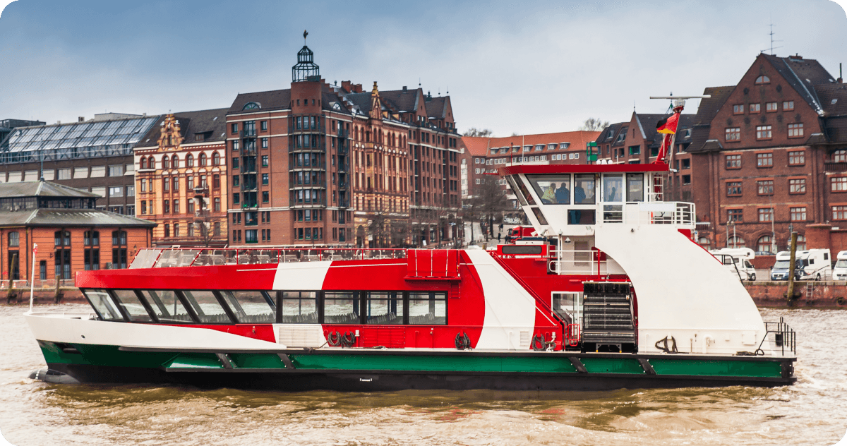 A ferry transporting commuters on the Elbe in Hamburg.