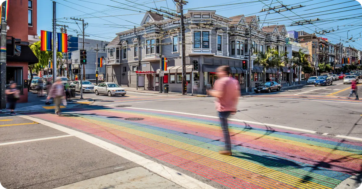 A rainbow crossing in Castro district in San Francisco