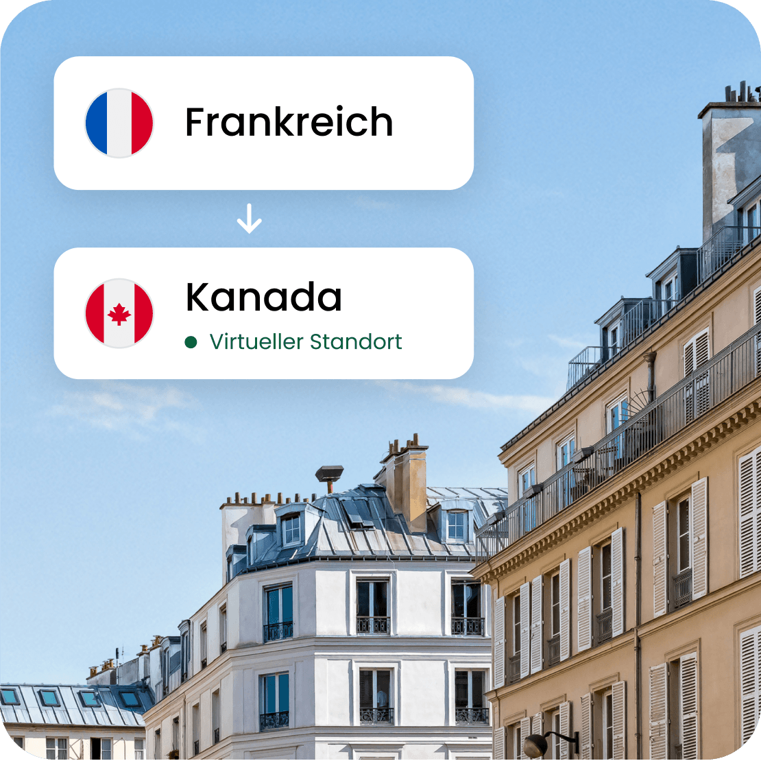 Sailys virtueller Standort, der es so aussehen lässt, als würde eine französische Verbindung aus Kanada kommen.