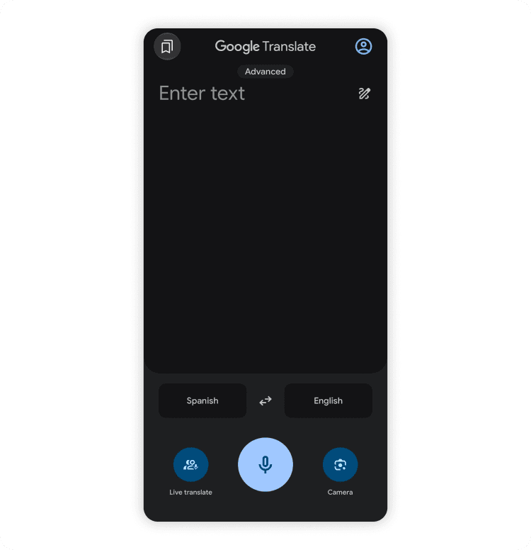 Google Translate app translating English into Spanish
