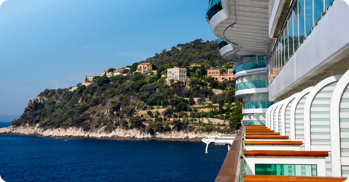A view of Mediterranean coast from a cruise liner balcony