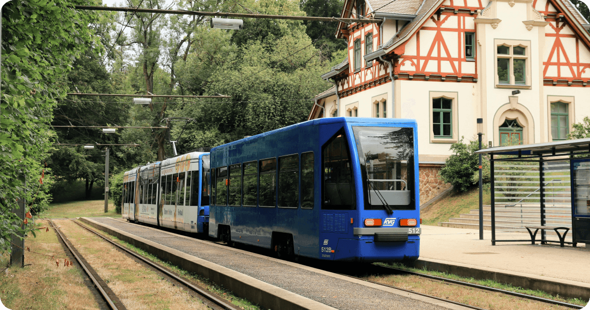 A Stadtbahn nearing a stop in Kassel.