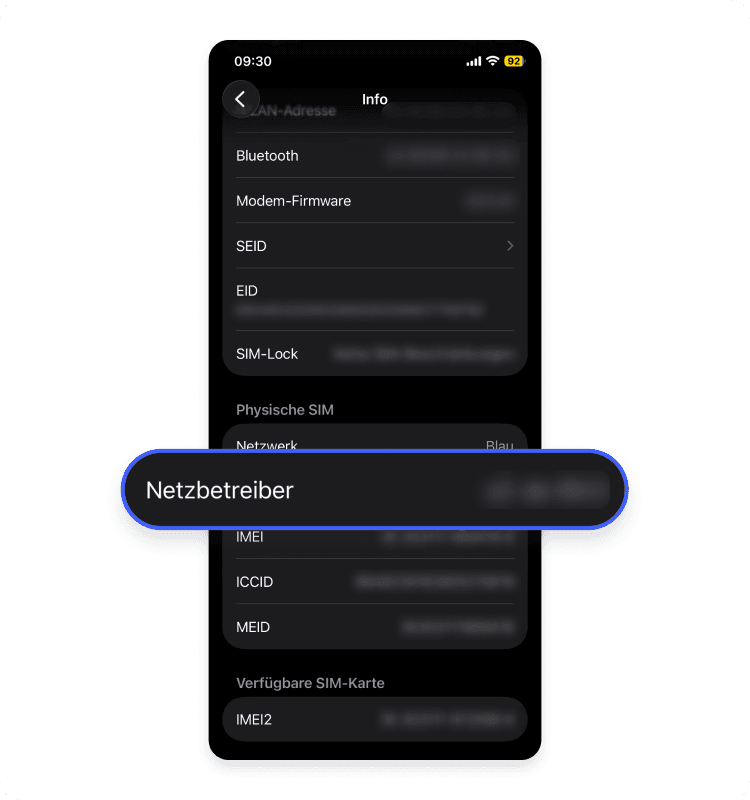 prüfe info auf sim iphone: schritt 3