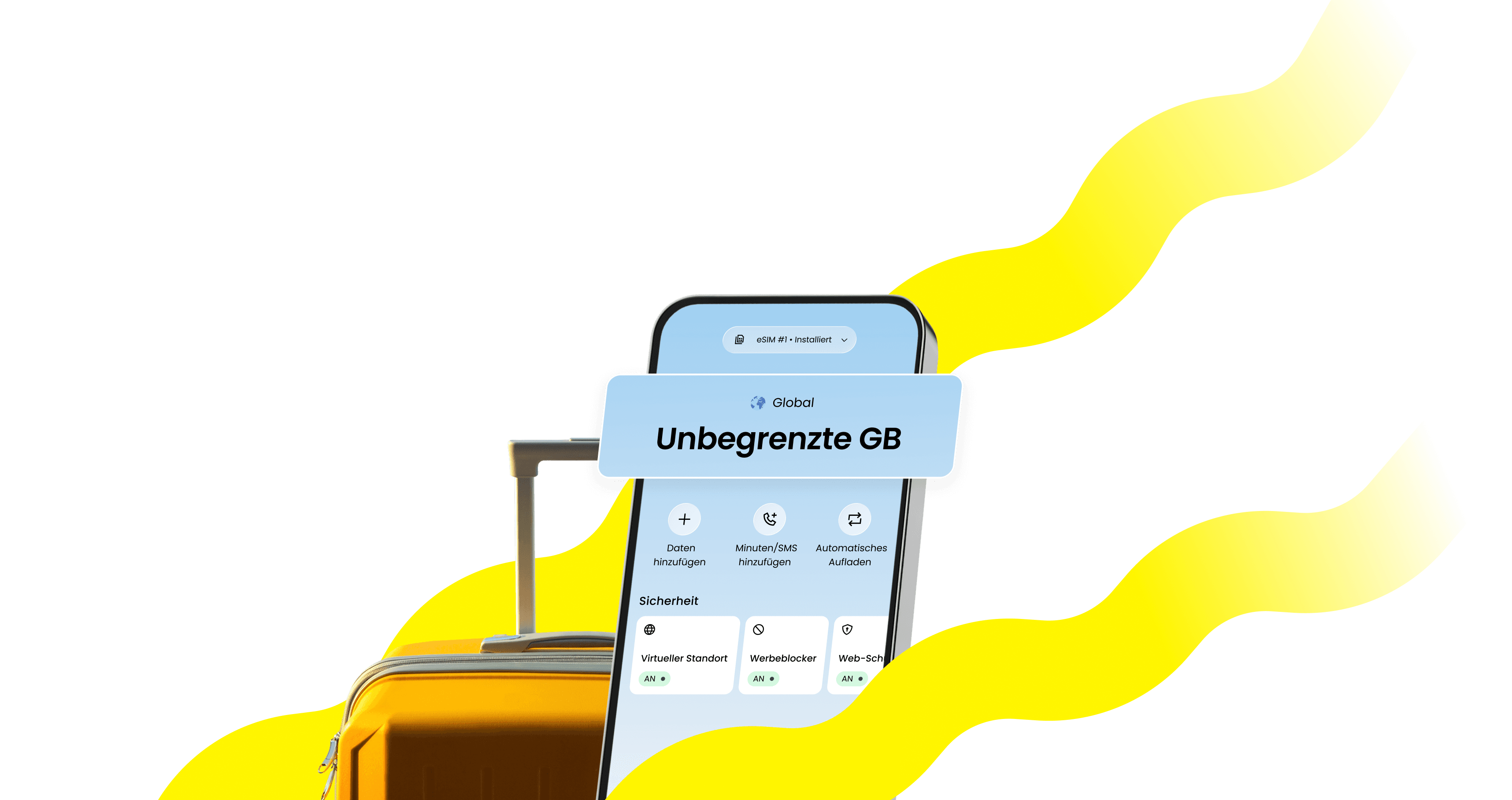 Ein Handy, auf dem Sailys unbegrenztes Datenpaket angezeigt wird.