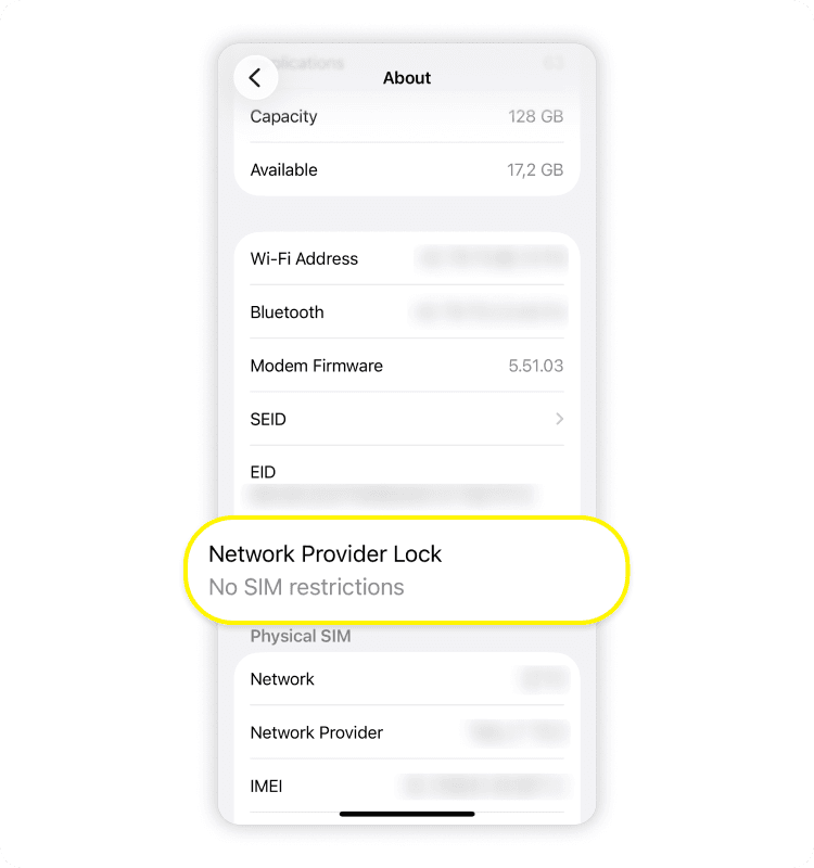 Network provider lock on a smartphone