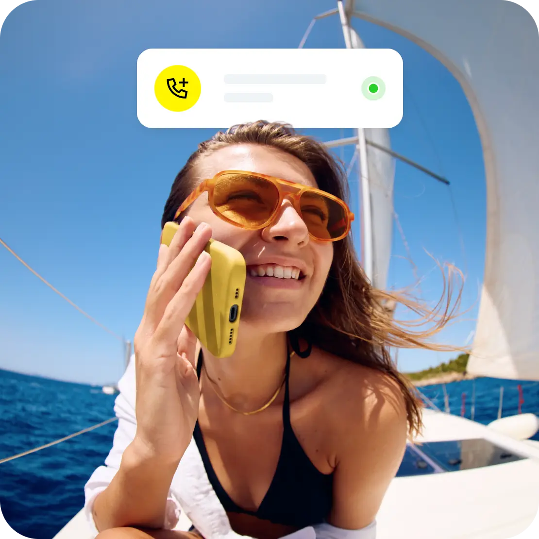 A vacationer talking on a phone