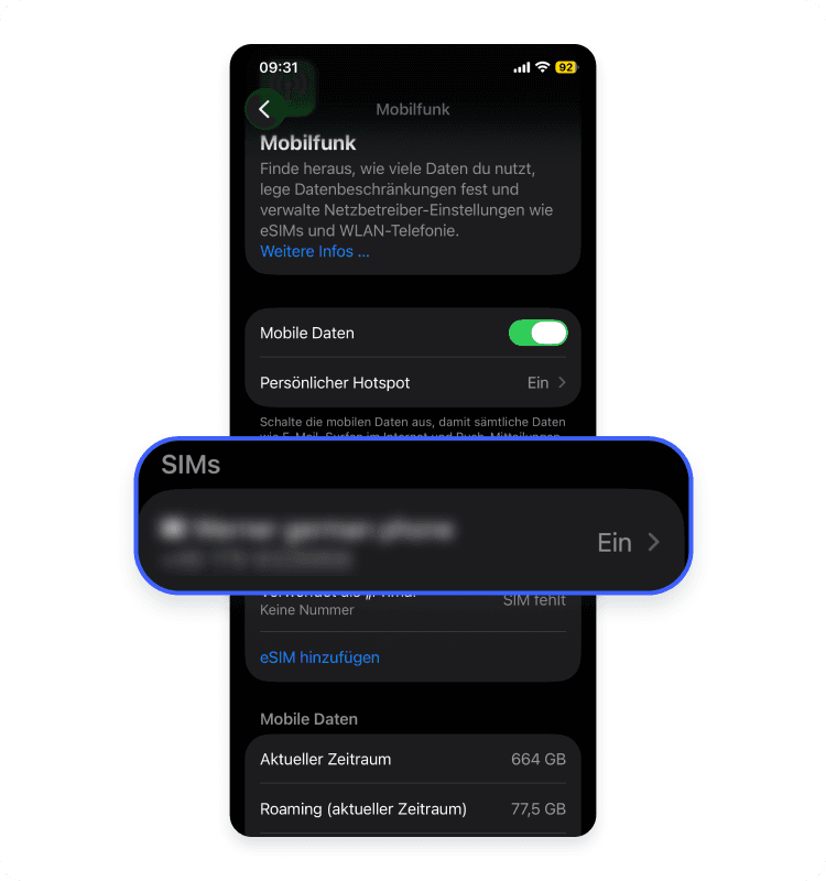 prüfe info auf sim iphone: schritt 5