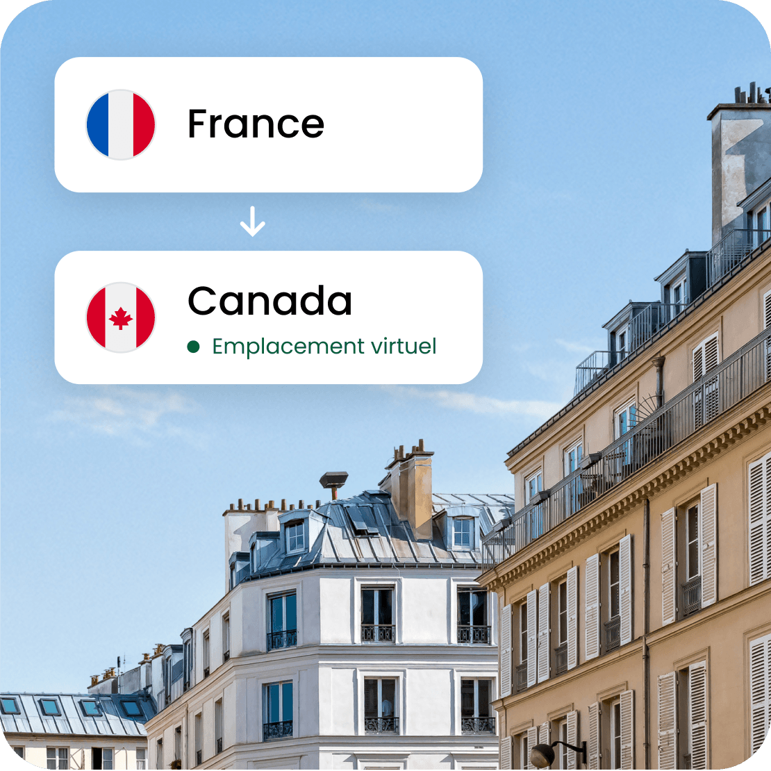 La fonctionnalité d’emplacement virtuel de Saily permet de simuler une connexion au Canada, même si vous vous trouvez en France.