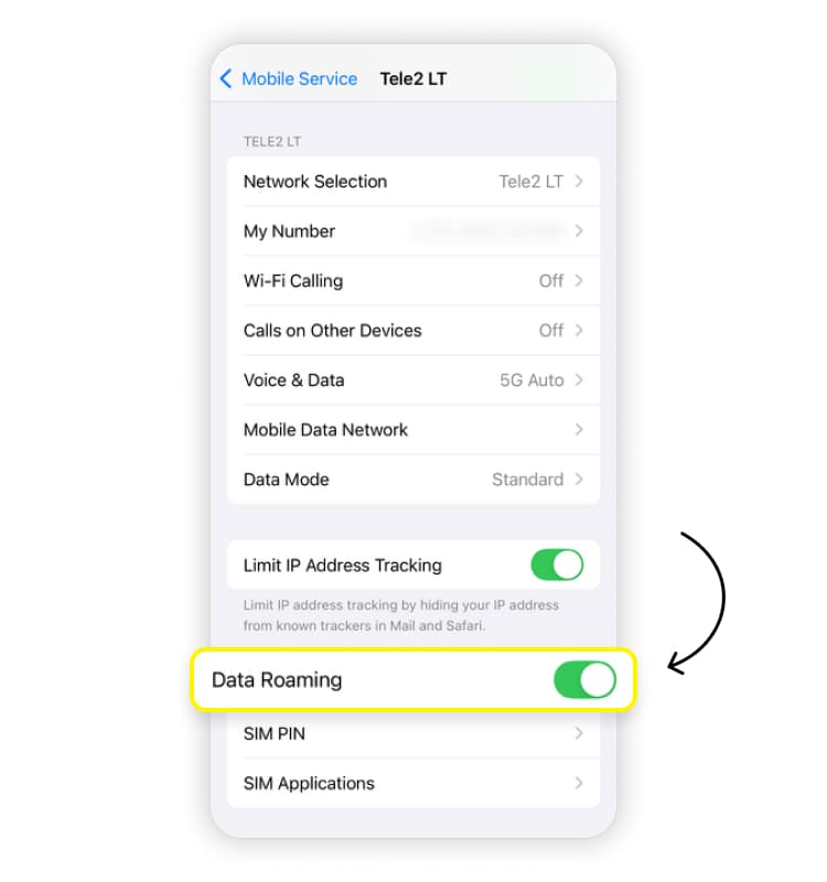 How to turn data roaming on or off on an iPhone 3: Toggle Data Roaming