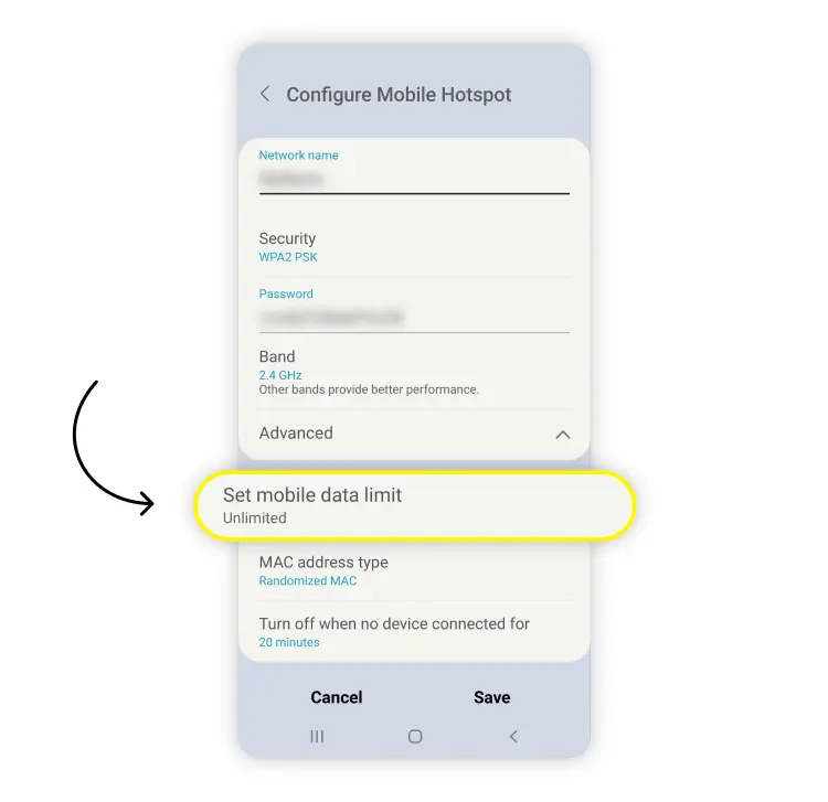 limit hotspot usage: step 3