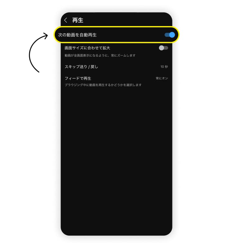 「次の動画を自動再生」をオフに設定します