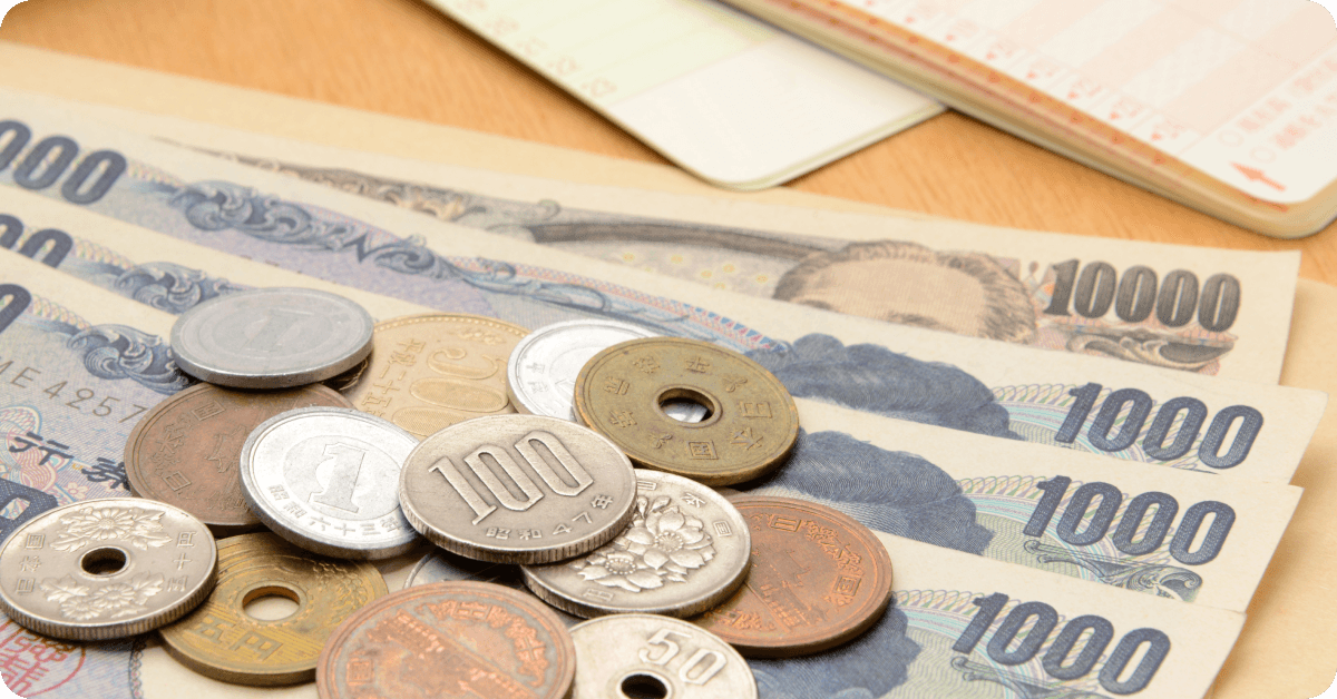 Japanese yen on a table.