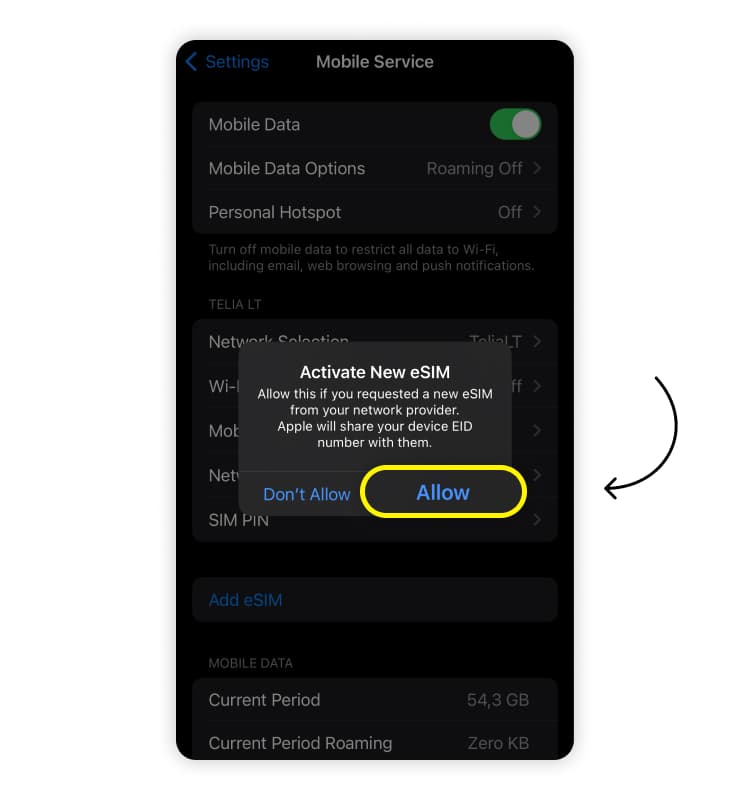 Activate eSIM on Iphone 2