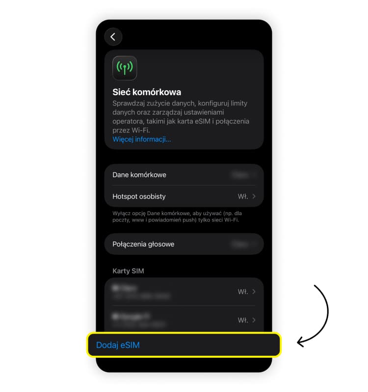 konwersja karty SIM do ESIMU: krok 3