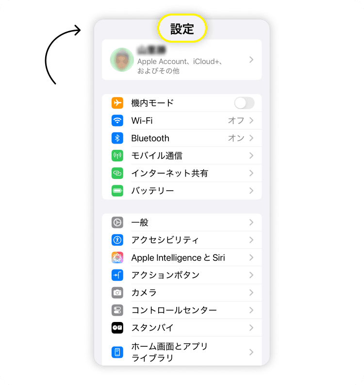 iPhoneの「設定」アプリを開く