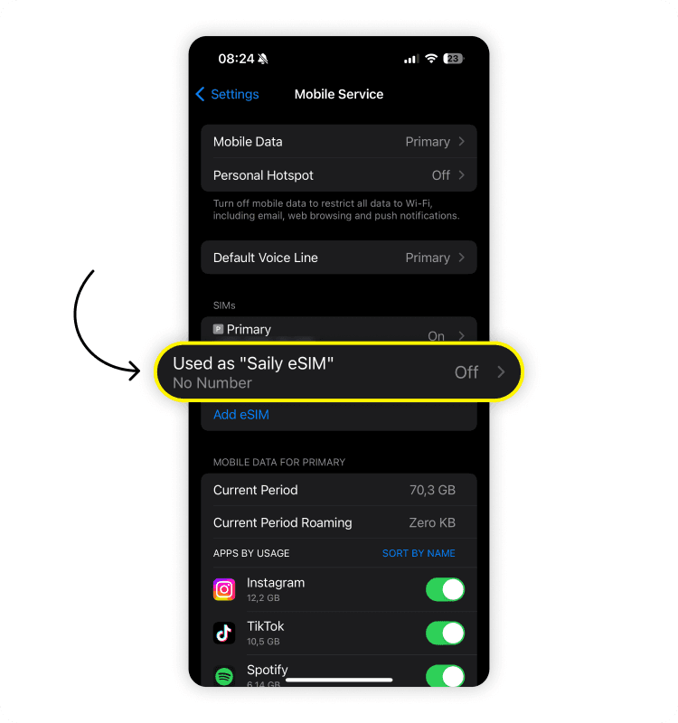 check if esim activated: step 3