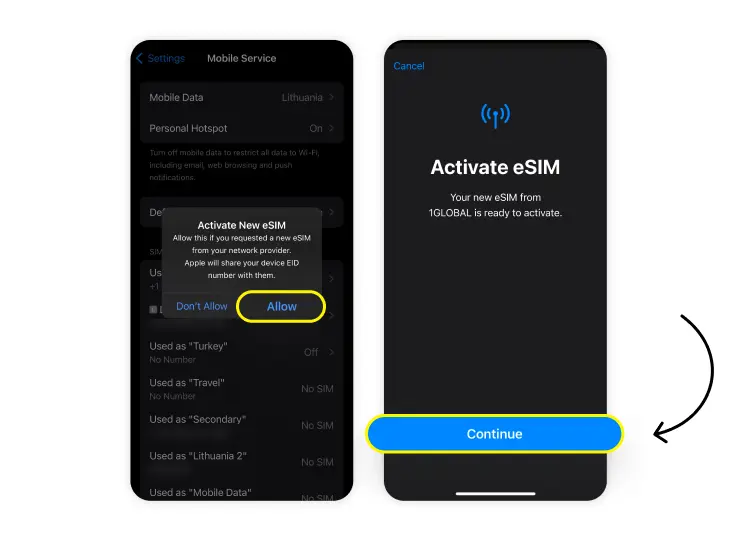 Installing an eSIM on your iPhone from the Saily eSIM app: Step 5
