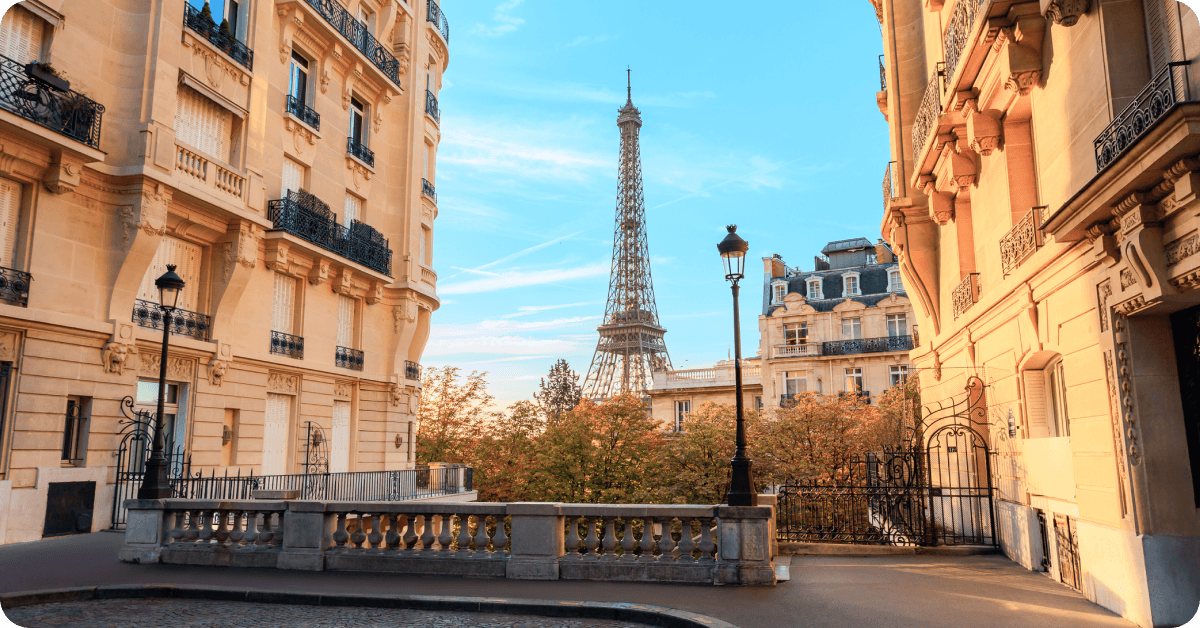 Streets of Paris with Eiffel tower in the background