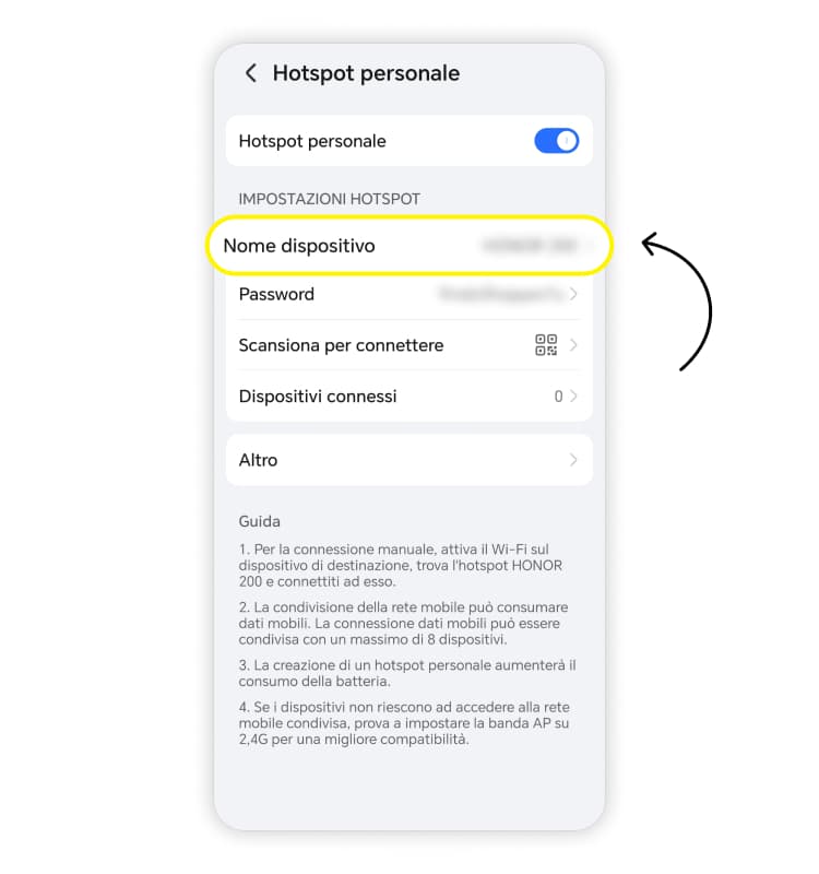 cambiare la password dell'hotspot: passaggio 3