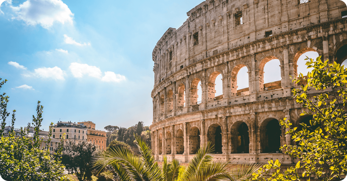 The Colosseum in Rome on a sunny day.