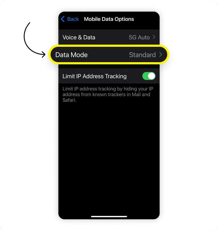 How to enable low data mode: step 3