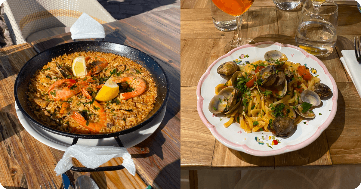 Paella from Restaurante Mayte and scialatielli alle vongole from Limonella, Tenerife.