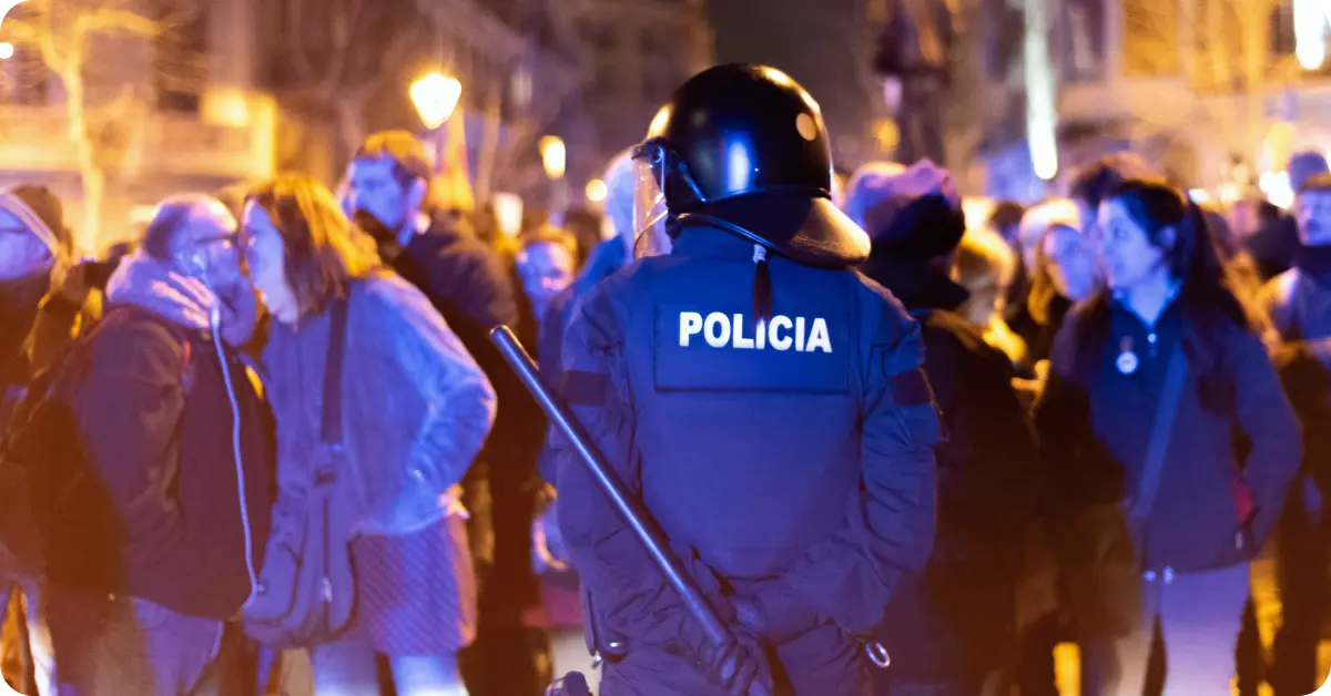 Police officers at night.