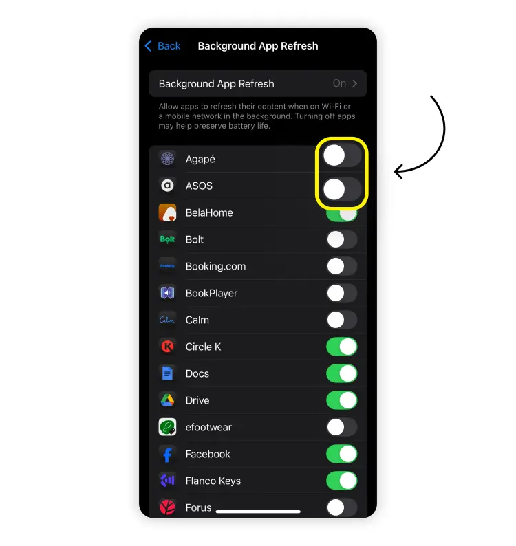 How to control which apps refresh in the background